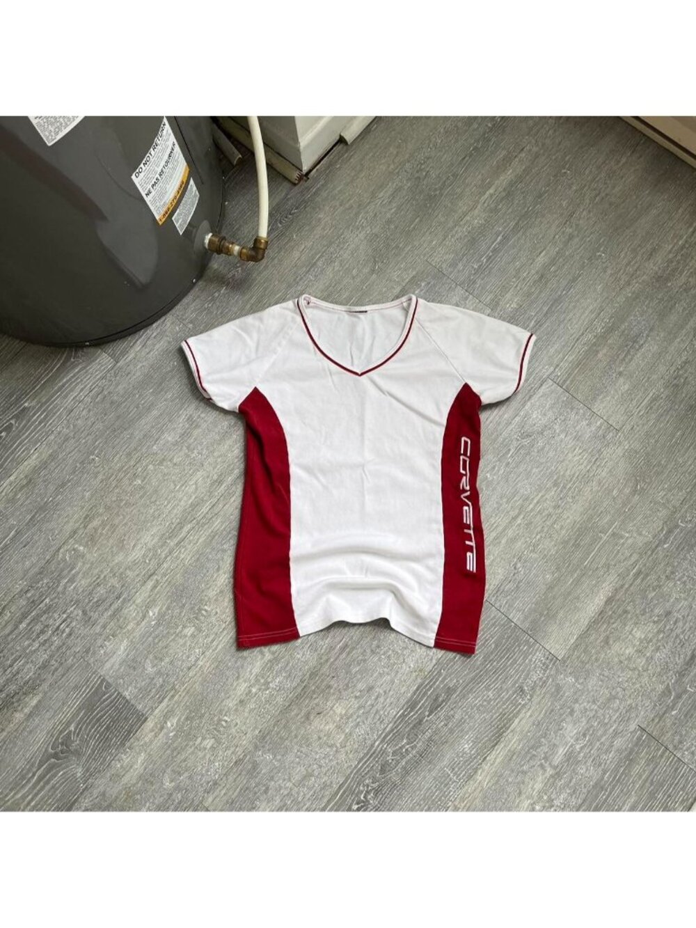 White / Red Vintage “Corvette” Embroidered Baby Tee / T-Shirt